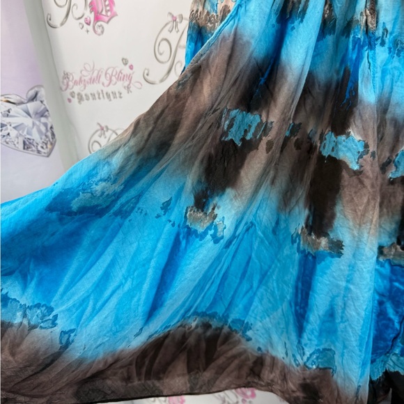 Bellissima skirt ruffle frilly tie dye Vibrant Blue and Brown A-Line Skirt - Picture 8 of 12